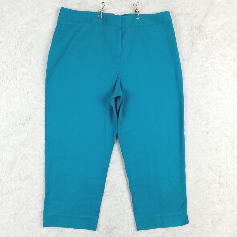 Evan Picone Womens Pants Capri Trouser Teal Blue High Rise Stretch 12